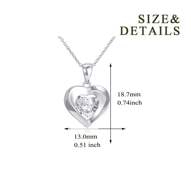 18K White Gold Cubic Zirconia Heart With Heart Pendant Necklace-6