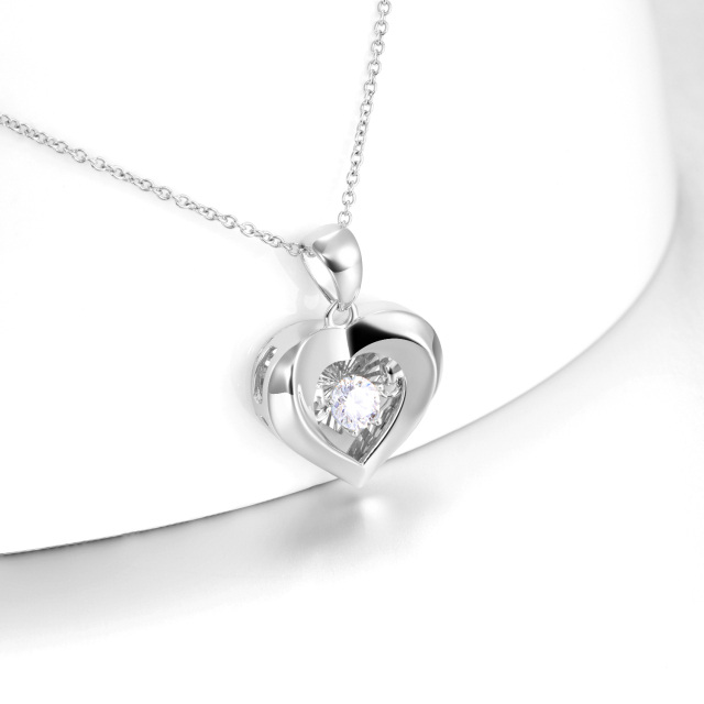 18K White Gold Cubic Zirconia Heart With Heart Pendant Necklace-5