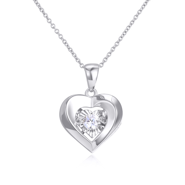18K White Gold Cubic Zirconia Heart With Heart Pendant Necklace-1
