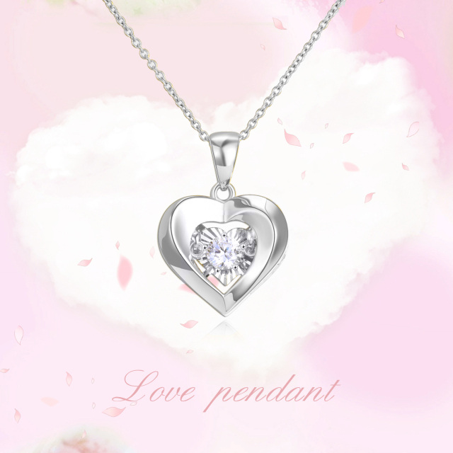 18K White Gold Cubic Zirconia Heart With Heart Pendant Necklace-4