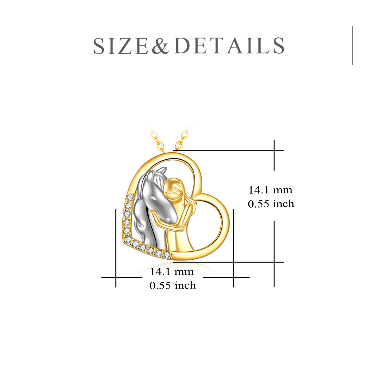 14K White Gold & Yellow Gold Circular Shaped Cubic Zirconia Horse & Heart Pendant Necklace-7