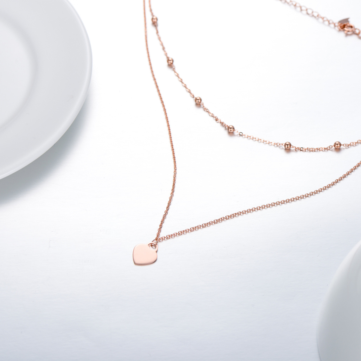 Sterling Silber mit Rose Gold plattiert Herz geschichtet Halskette-4