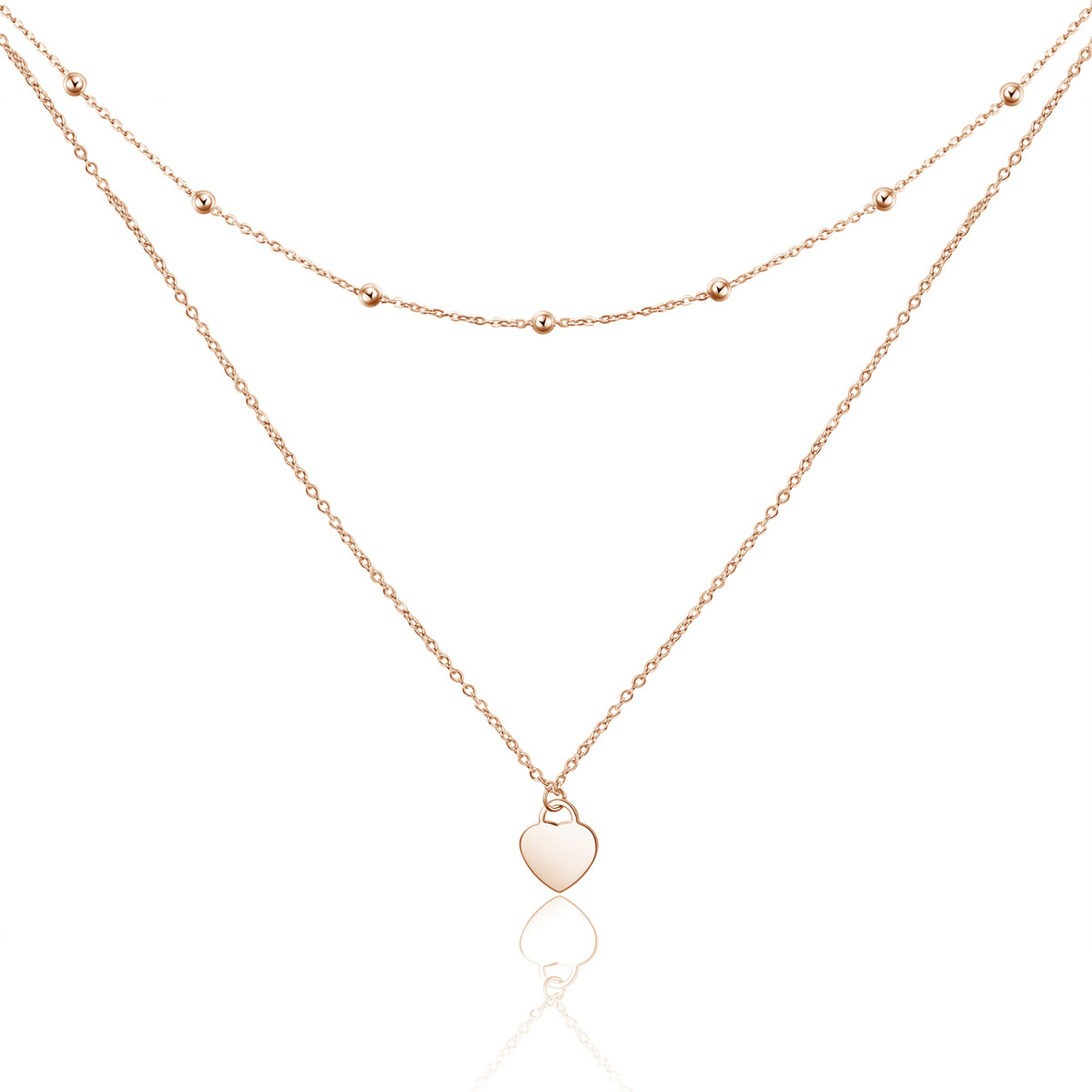 Sterling Silver with Rose Gold Plated Heart Layered Necklace-1