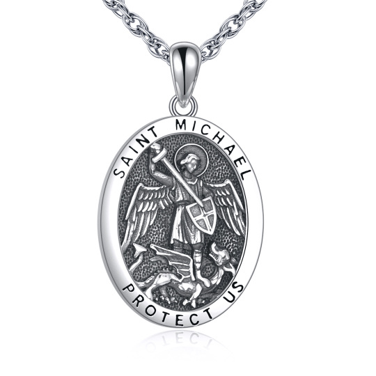 Colar com pingente de prata esterlina de São Miguel Protege-nos para homem