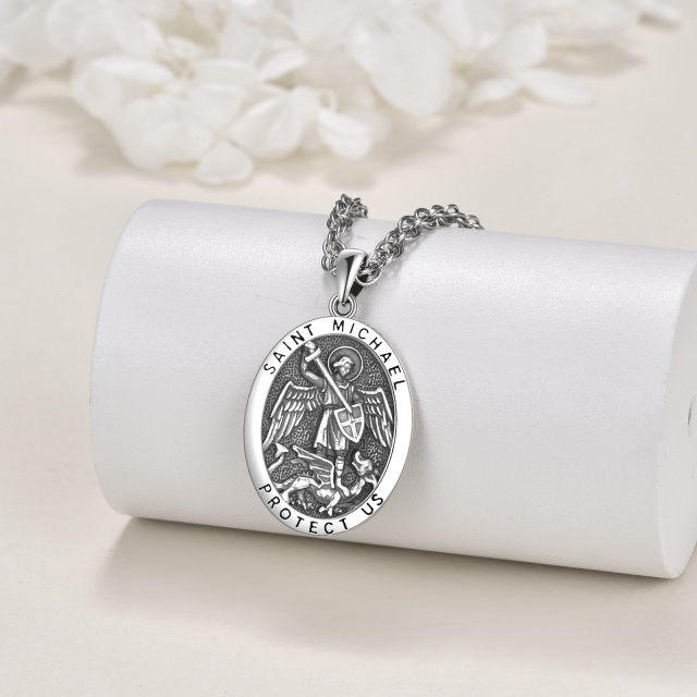 Sterling Silver Saint Michael Protect Us Pendant Necklace for Men-2