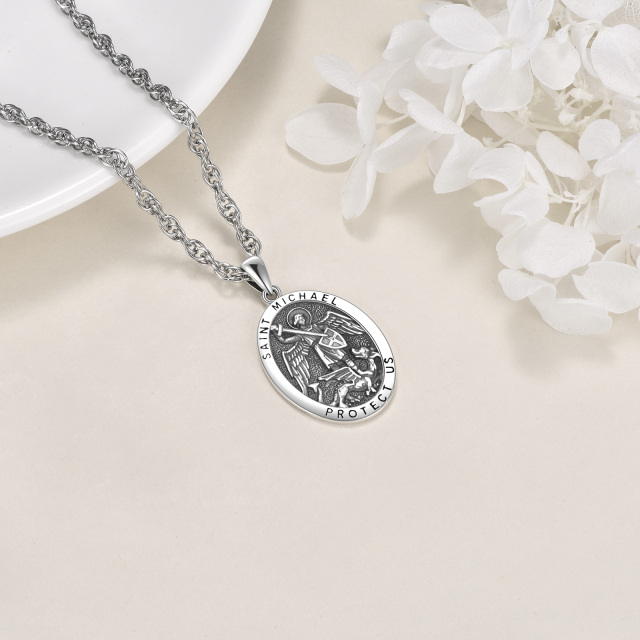 Collier en argent sterling avec pendentif Saint Michael Protect Us pour hommes-3