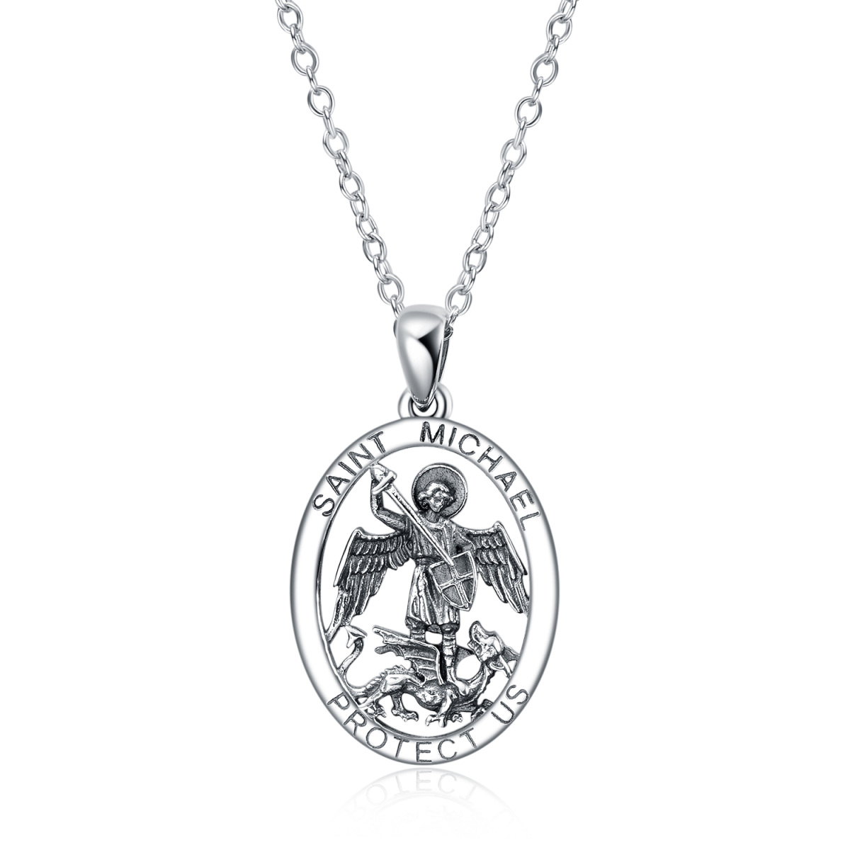 Collier pendentif Saint Michel en argent sterling avec mot gravé pour hommes-1