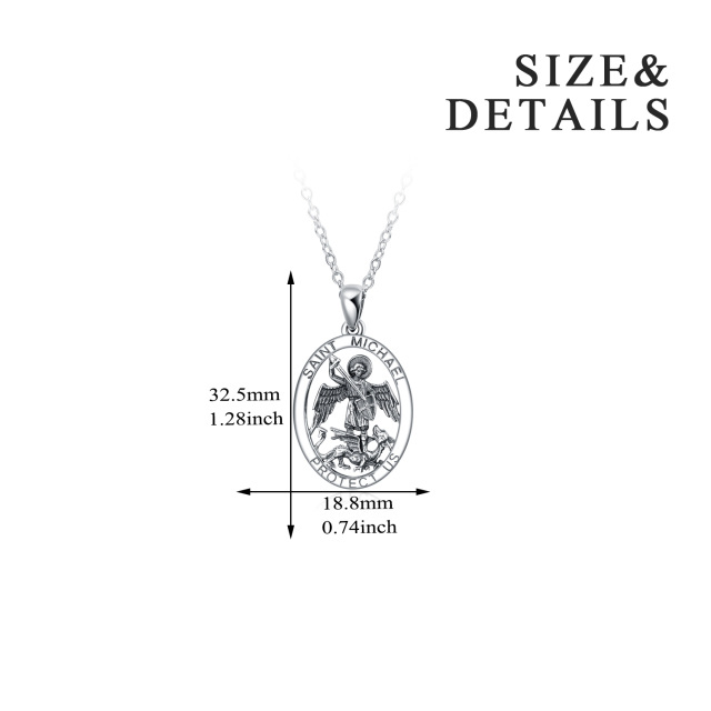 Sterling Silver Saint Michael Pendant Necklace with Engraved Word for Men-4