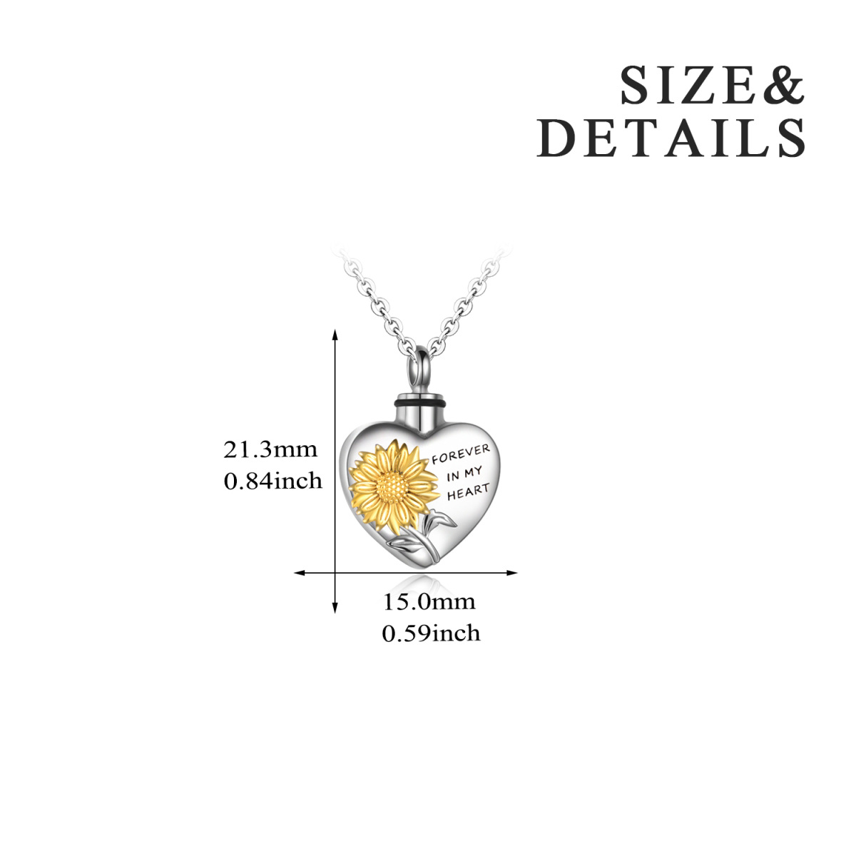 Sterling Silver Two-tone Sunflower & Heart Urn Necklace for Ashes with Engraved Word-5