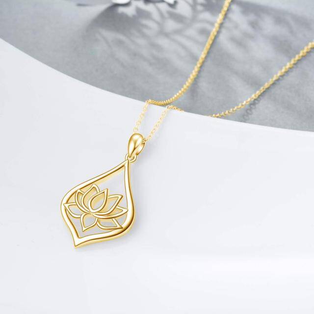 Sterling Silver with Yellow Gold Plated Lotus & Drop Shape Pendant Necklace-2