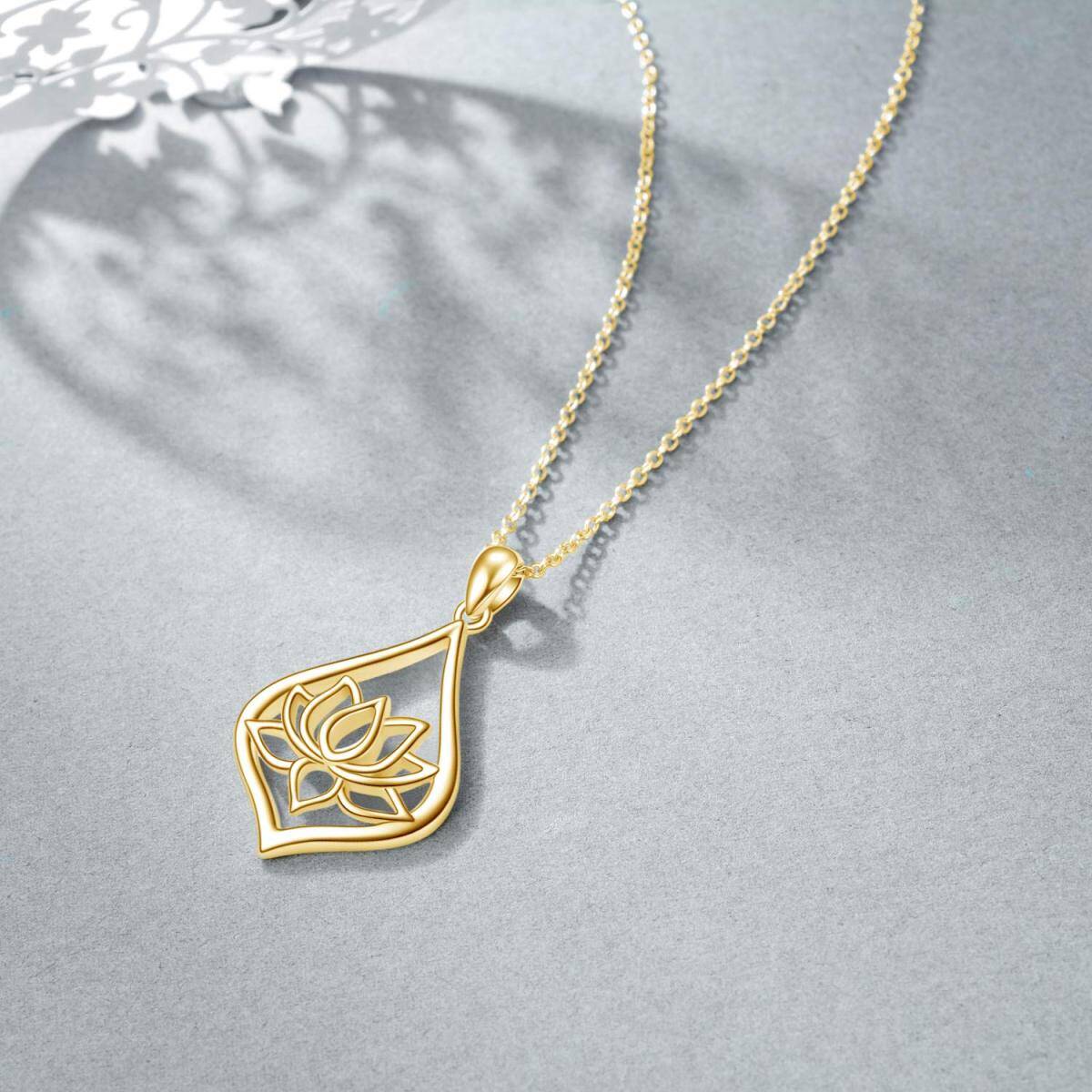 Sterling Silver with Yellow Gold Plated Lotus & Drop Shape Pendant Necklace-4