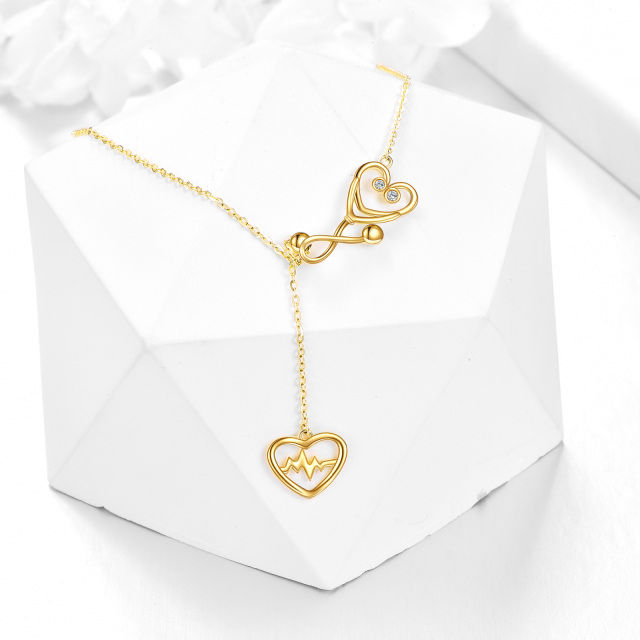 14K Gold Cubic Zirconia Heart & Stethoscope Pendant Necklace-2