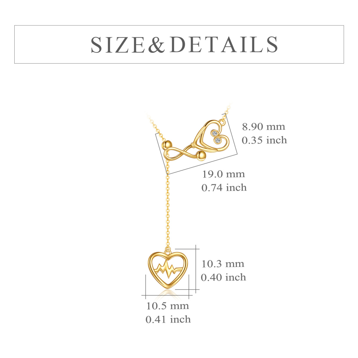 14K Gold Cubic Zirconia Heart & Stethoscope Pendant Necklace-6