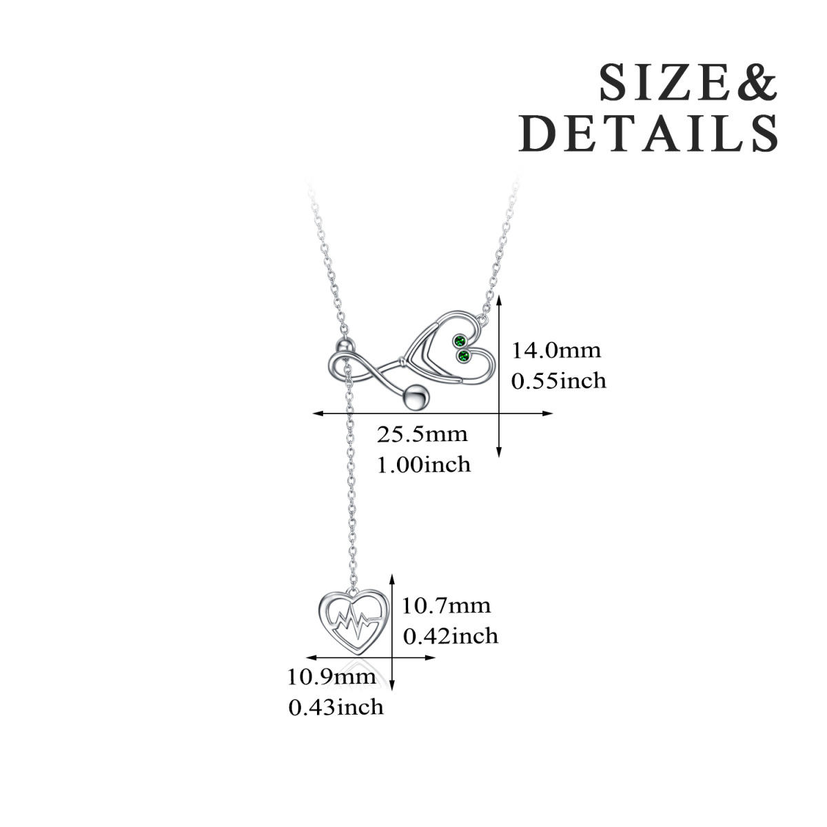 Sterling Silver Circular Shaped Cubic Zirconia Electrocardiogram & Heart & Stethoscope Adjustable Y Necklace-5