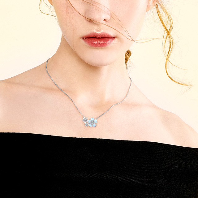 Dainty 925 Sterling Silver Created Opal Flower Choker Necklace Jewelry for Women-1