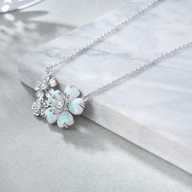 Dainty 925 Sterling Silver Created Opal Flower Choker Necklace Jewelry for Women-3