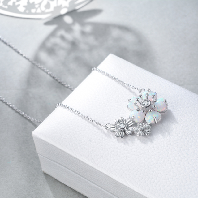 Dainty 925 Sterling Silver Created Opal Flower Choker Necklace Jewelry for Women-2