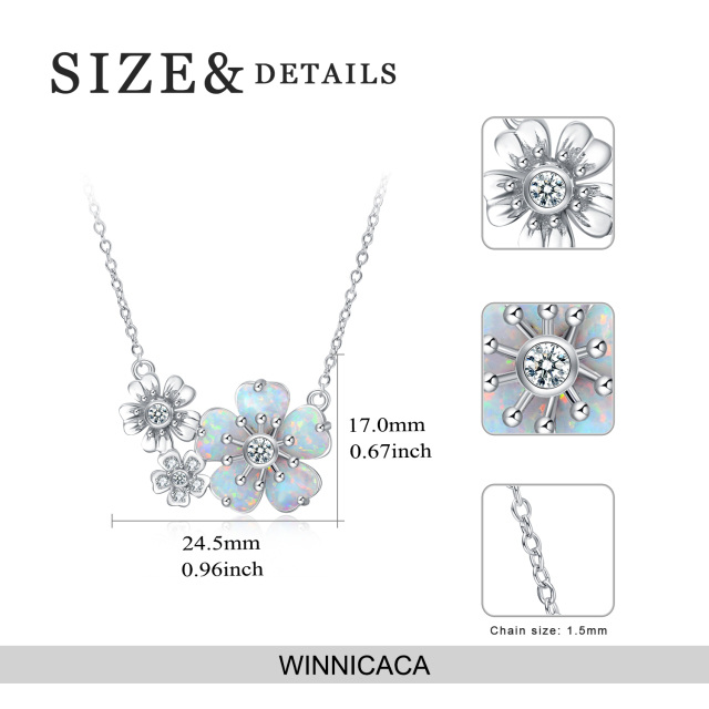 Sterling Silver Circular Shaped Cubic Zirconia & Opal Sunflower Pendant Necklace-4