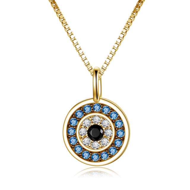 Sterling Silber zweifarbig kreisförmig Cubic Zirkonia Evil Eye Anhänger Halskette-0