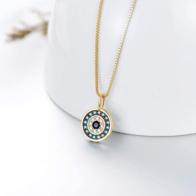 Sterling Silver Two-tone Circular Shaped Cubic Zirconia Evil Eye Pendant Necklace-2