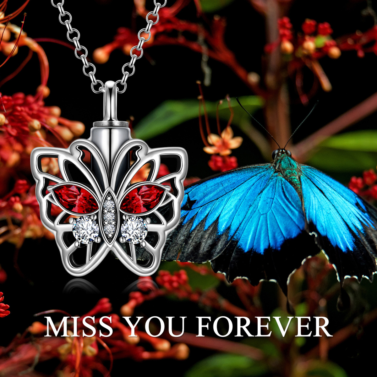 Sterling Silver Crystal Butterfly Urn Necklace for Ashes-6