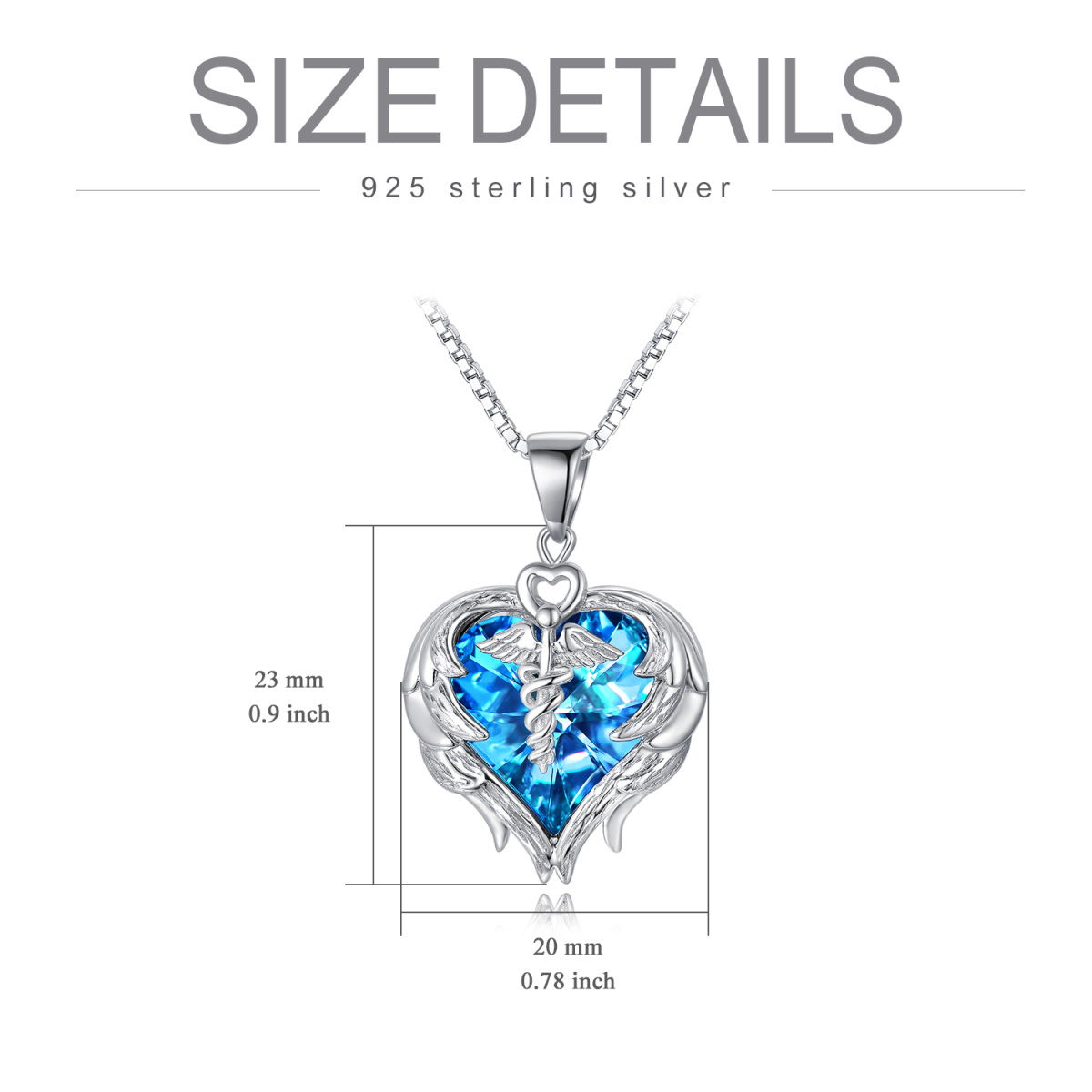 Sterling Silber Herzförmiger Caduceus Kristall Anhänger Halskette-5