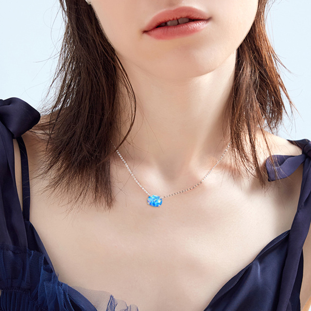 Colar gargantilha de opala azul joias presentes para mulheres em prata 925-1