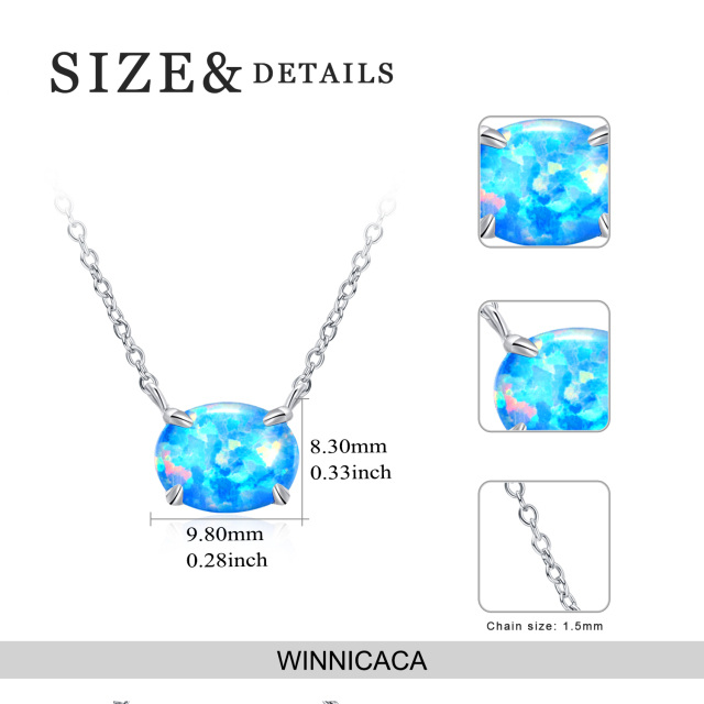 Sterling Silver Opal Oval Shaped Pendant Necklace-4