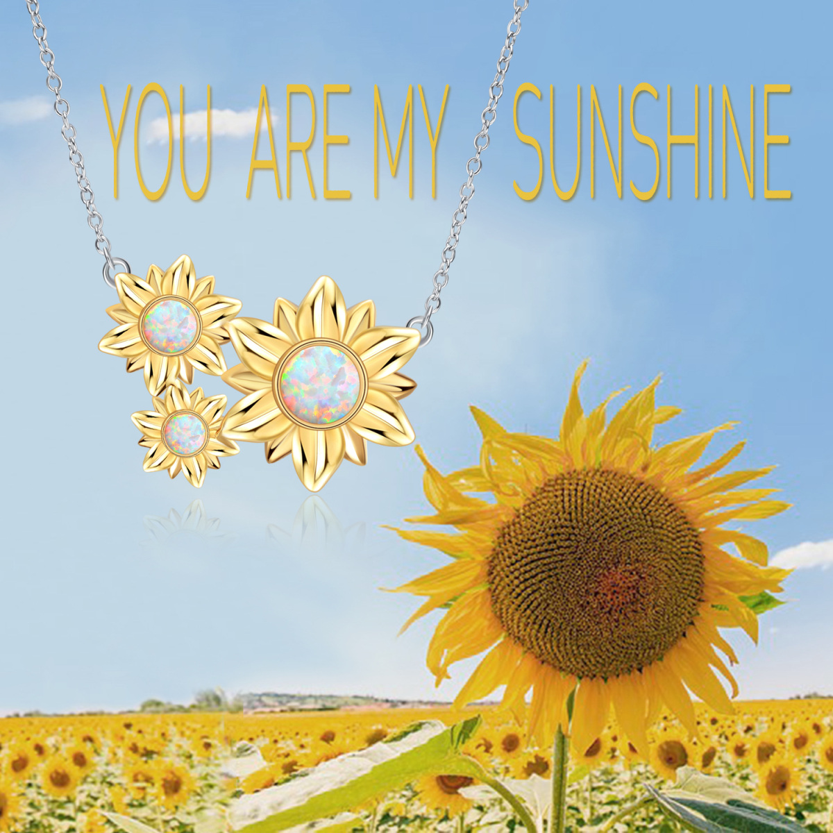 Sterling Silver Two-tone Circular Shaped Opal Sunflower Pendant Necklace-6