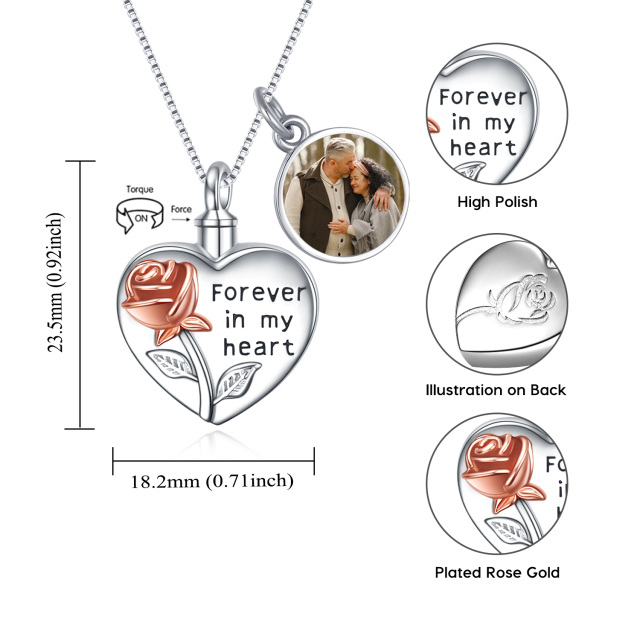 Sterling Silver Two-tone Rose & Personalized Photo & Heart Urn Necklace for Ashes-4