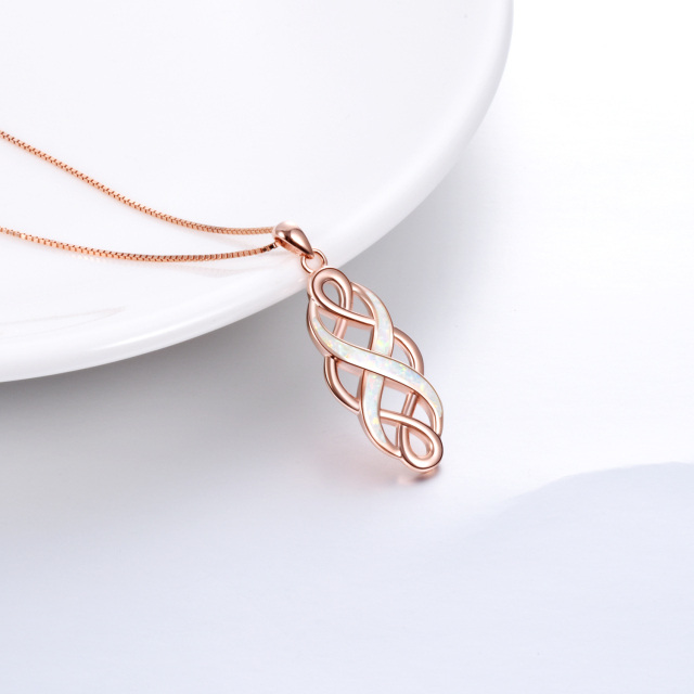Sterling Silver with Rose Gold Plated Opal Celtic Knot Pendant Necklace-4