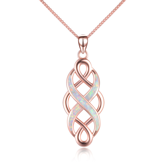 Sterling Silver with Rose Gold Plated Opal Celtic Knot Pendant Necklace-1