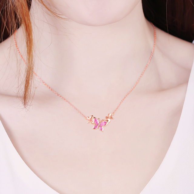 Schmetterlings-Halskette, 925er Sterlingsilber, Geburtsstein-Anhänger, Halskette, Schmuck, Geschenke-1