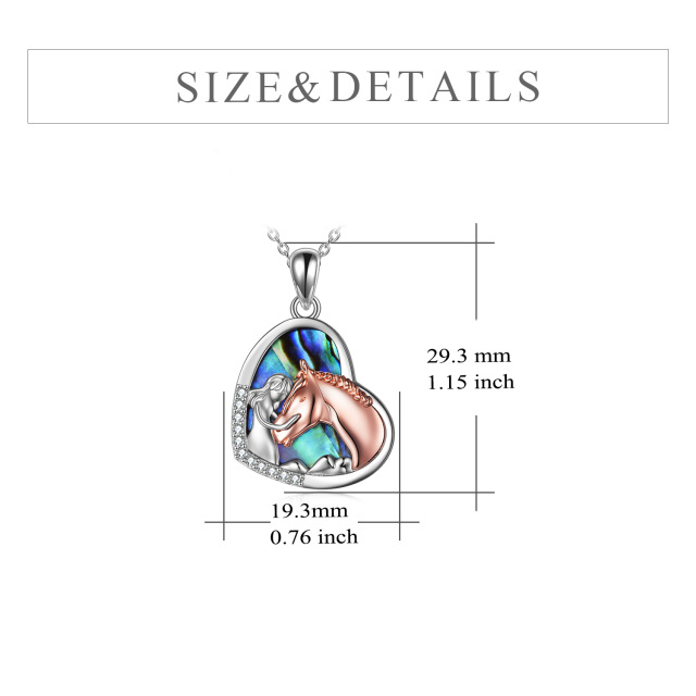 Sterling Silver Two-tone Abalone Shellfish Horse & Heart Pendant Necklace-6