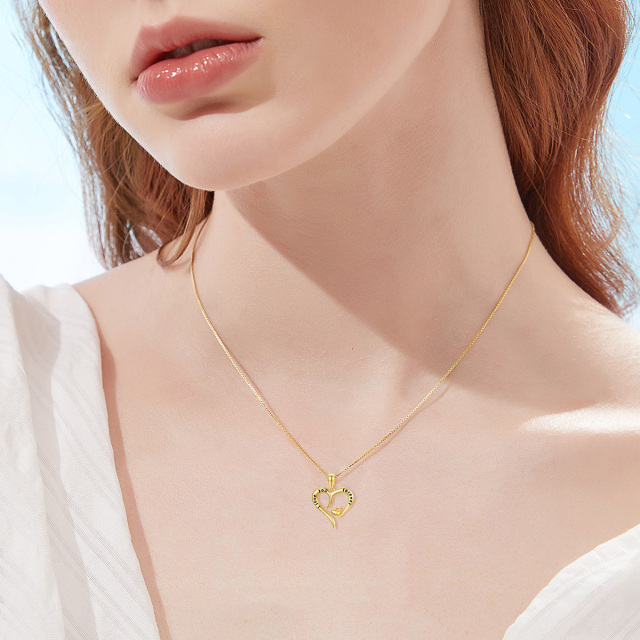 14K Gold Heart With Heart Pendant Necklace with Engraved Word-1