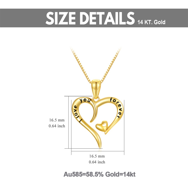 14K Gold Heart With Heart Pendant Necklace with Engraved Word-5