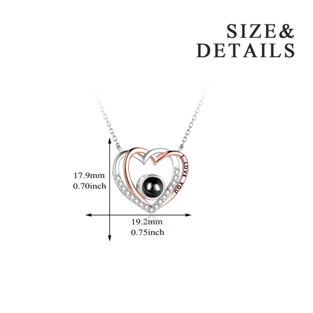 Sterling Silver Two-tone Projection Stone Heart Pendant Necklace-3