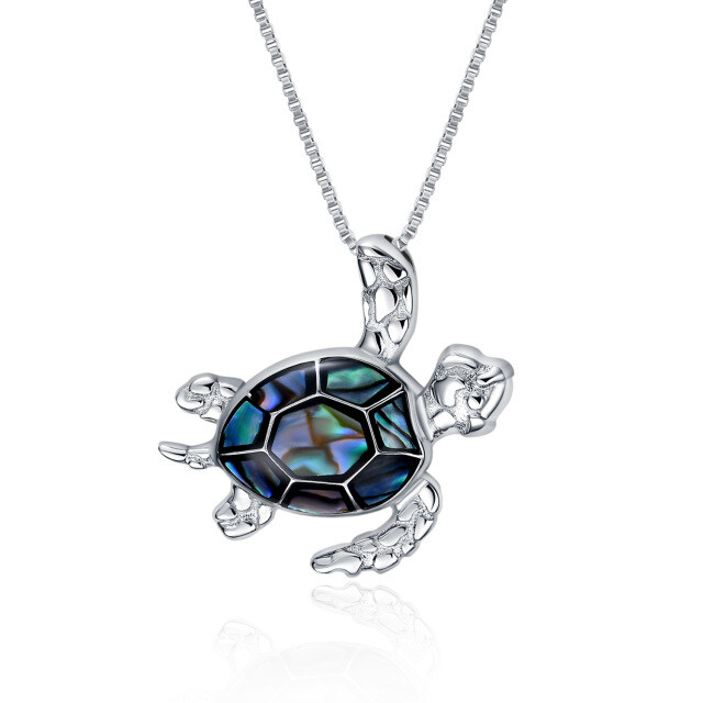 Collana con ciondolo a forma di tartaruga di mare in argento sterling con conchiglia Abalone-1