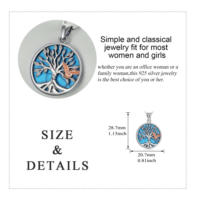 Colar com pingente de árvore da vida de coruja turquesa de dois tons em prata esterlina-4