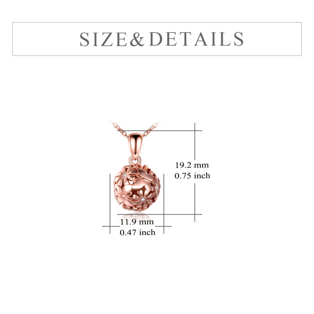 Sterling Silver with Rose Gold Plated Cubic Zirconia Butterfly & Daisy & Spherical Pendant Necklace-4