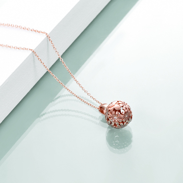 Sterling Silver with Rose Gold Plated Cubic Zirconia Butterfly & Daisy & Spherical Pendant Necklace-2