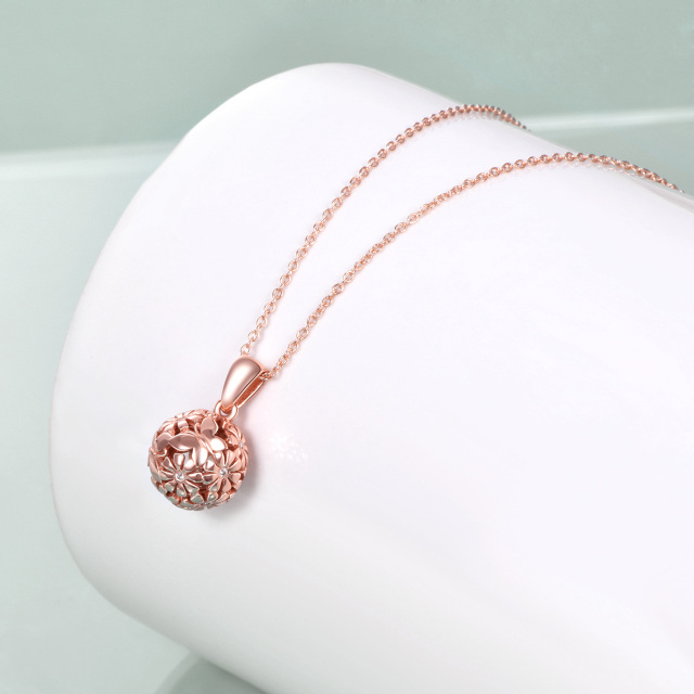 Sterling Silver with Rose Gold Plated Cubic Zirconia Butterfly & Daisy & Spherical Pendant Necklace-3