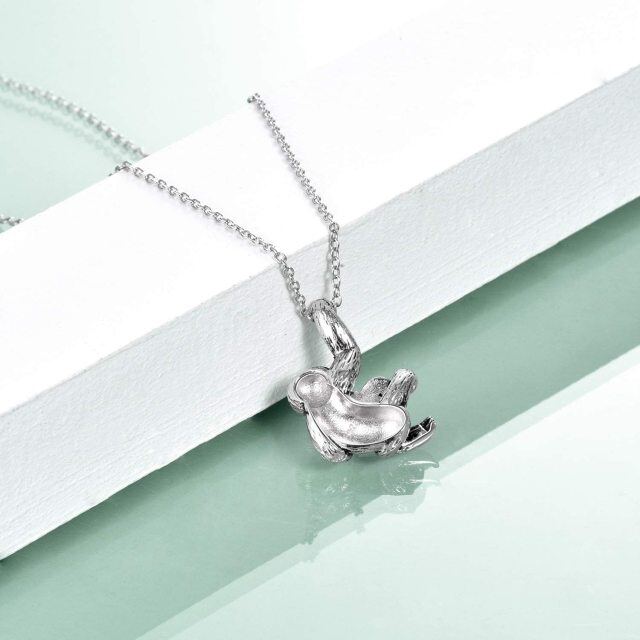 Sterling Silver Heart Shaped Crystal Sloth Pendant Necklace-2