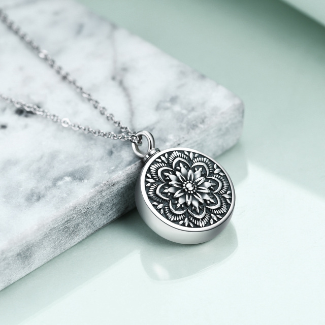 Sterling Silver Flower Of Life Urn Necklace for Ashes with Engraved Word-4
