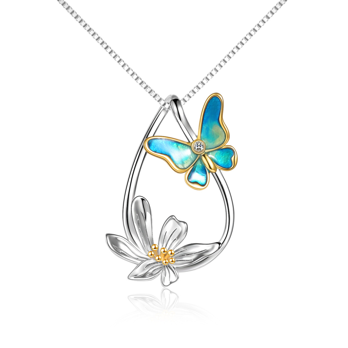 Collier en argent sterling avec pendentif en forme de papillon, marguerite et goutte d'eau-1