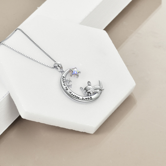 Sterling Silver Five-Pointed Star Shaped Crystal Dog & Moon & Star Pendant Necklace with Engraved Word-3