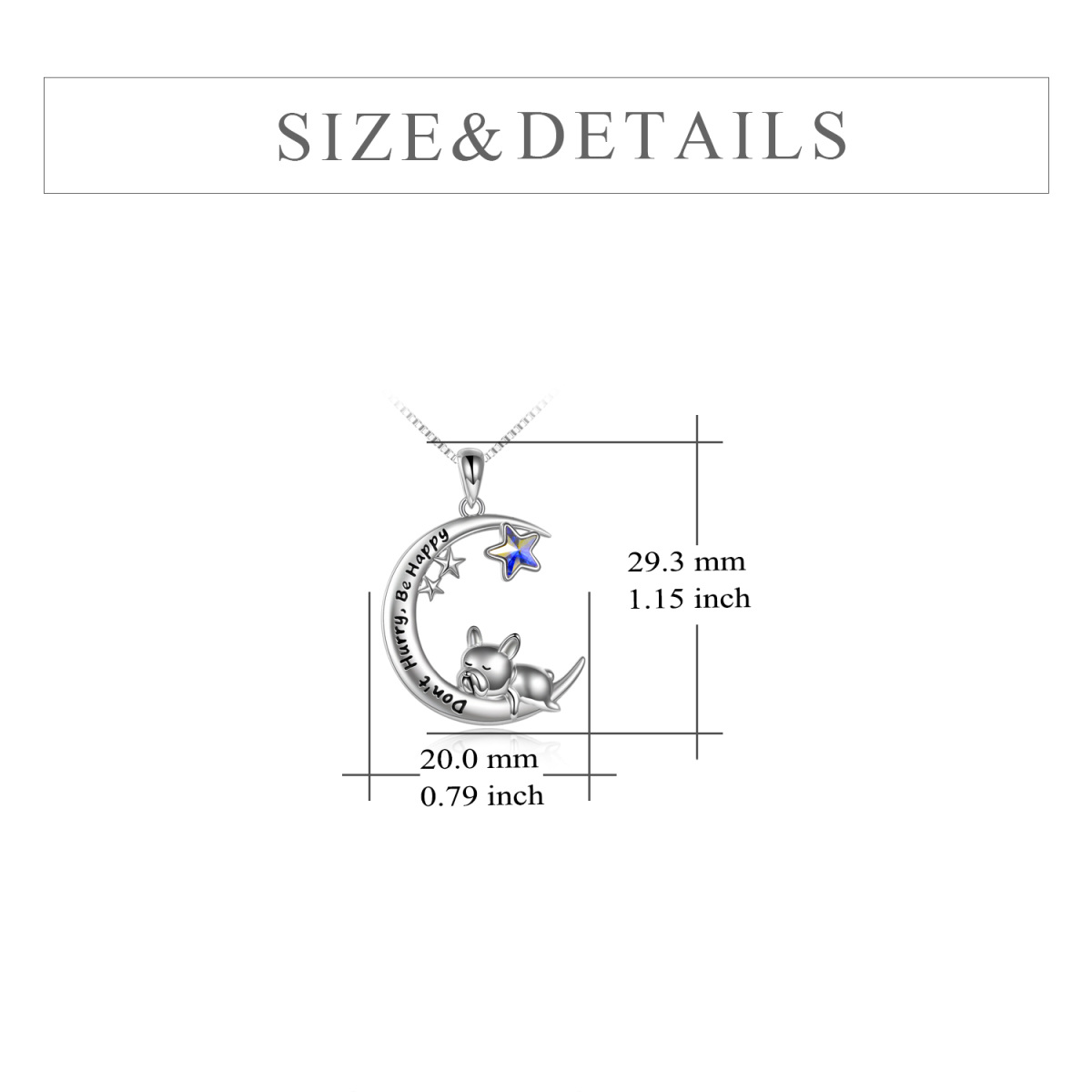 Sterling Silver Five-Pointed Star Shaped Crystal Dog & Moon & Star Pendant Necklace with Engraved Word-5