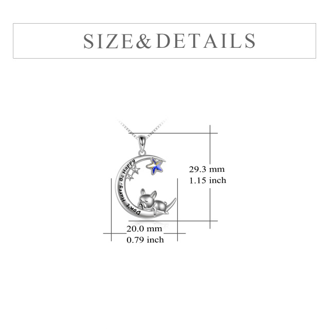 Sterling Silver Five-Pointed Star Shaped Crystal Dog & Moon & Star Pendant Necklace with Engraved Word-4