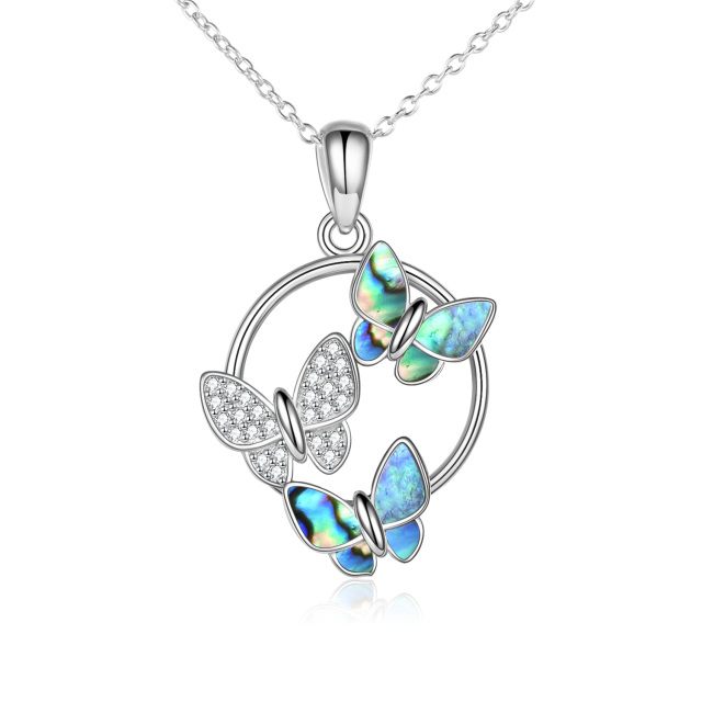 Sterling Silver Abalone Shellfish Butterfly Pendant Necklace-1