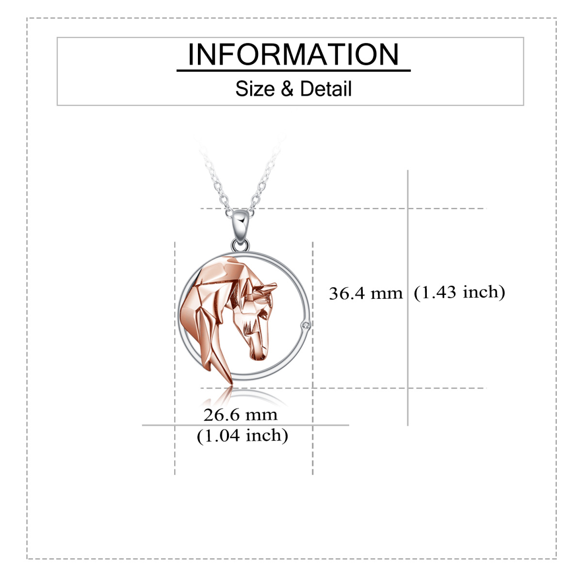 Sterling Silber zweifarbig Origami Pferd Kreis Anhänger Halskette-5